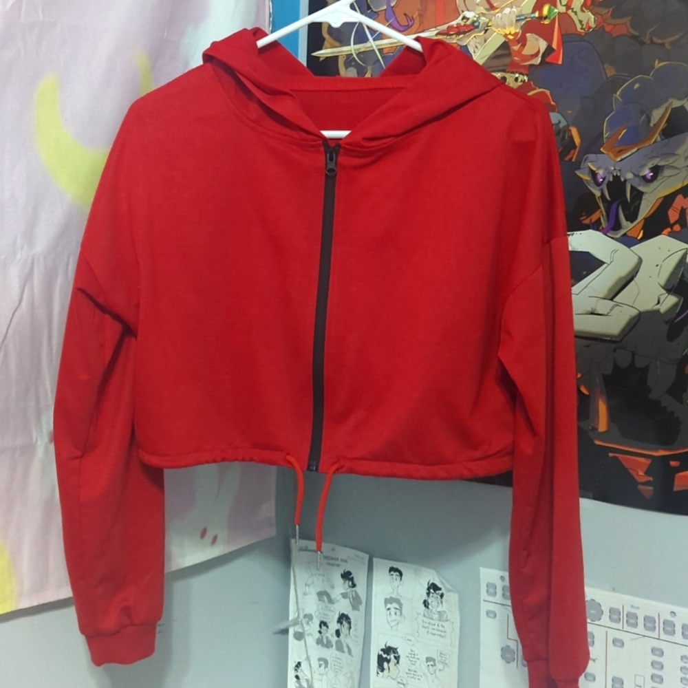 Cropped Drawstring Full Zip Hoodie